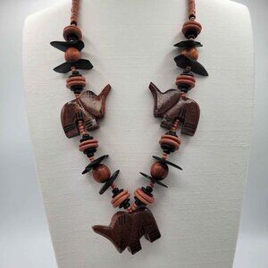 Wooden Elephant and Bead Necklace